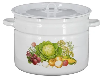 Produktbild von Gemüse Kohl Emaille Weisser Kochtopf Topf 12 Liter mit Motiv ca 29,5cm Durchmesser/Retro emailliert