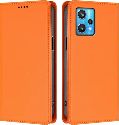 Produktbild von Handyhülle für Realme 9 4G/Realme 9 Pro+ 5G, Kunstleder Klapphülle Stoßfeste Magnetische Hülle mit Ständer Orange