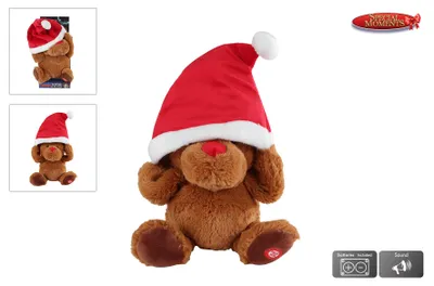 Produktbild von Tanzendes Rentier Plüschspielzeug mit Weihnachtsmütze und Musik mehrfarbig