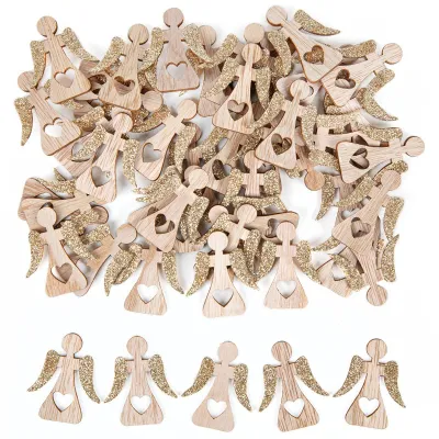 Produktbild von 24 Mini Natur Gold glitzernd Weihnachtsengel Geschenk 4 cm