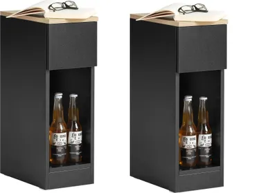 Produktbild von SoBuy FBT111-SCH x2 Nachttisch 2er Set mit Schublade Sofatisch 2 stücke Beistelltisch schmal Nachtschrank Nachtkommode Schwarz BHT ca.: 20x60x35cm
