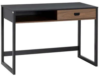 Immagine prodotto di Scrivania per Camera e Ufficio con Cassetto Stile Industriale, 110x50x76cm, Noce e Nero