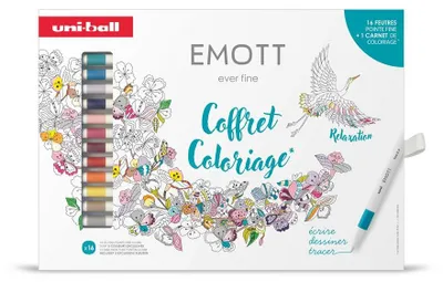 Produktbild von Uni-ball Fineliner Set 16 Farben mit Malbuch - kreative Marker