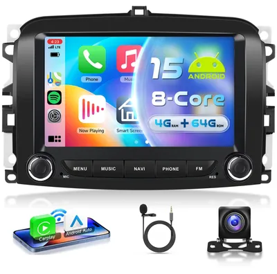 Imagen del producto de Radio para coche de 8 núcleos, con 4G y 64G de almacenamiento, compatible con FIAT 500L de 2013 a 2019, pantalla táctil HD de 7" con GPS y compatibilidad con Carplay