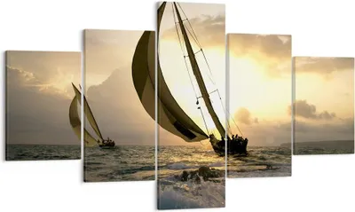 Produktbild von Bild auf Leinwand - Leinwandbild - Schiff Sonnenuntergang Sonne Landschaft - 125x70cm - Wand Bild - Wanddeko - Leinwanddruck - Bilder - Kunstdruck - Leinwand bilder - Wandkunst - EA125x70-3158