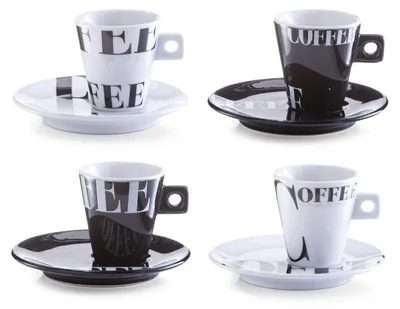 Espressotassen-Set, Porzellan, 4 Tassen + 4 Untertassen, 50 ml
