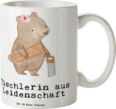 Produktbild von Mr. & Mrs. Panda Tasse Tischlerin Leidenschaft - Weiß - Geschenk, Trinkbecher, kaffeebecher keramik, Geschenktasse, Kaffeetasse