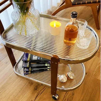 Produktbild von 360Home Servier Wagen mit rollen Gehärtetem Glas und Massivholz Dunkelbraun