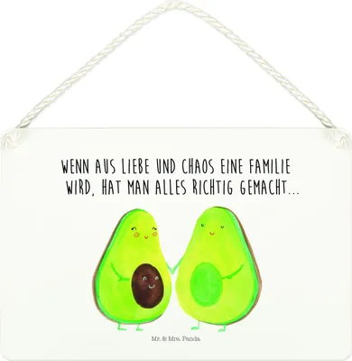 Produktbild von Mr. & Mrs. Panda Schild Avocado Pärchen DIN A4 - Weiß - Geschenk, Kinder, Dekobrett, Familie, holzbild, Wandbild Holz, Türschild, Liebe, Schwangerschaft, wandtafel