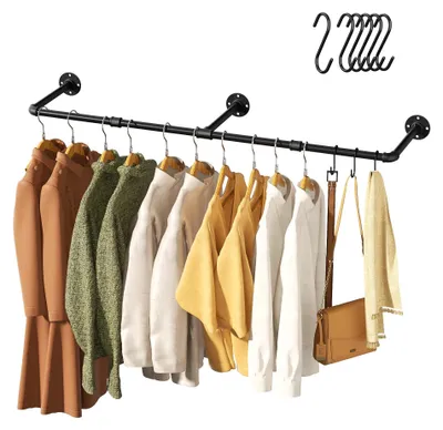 Produktbild von Kleiderständer Industrie - Wandregal Metallrohre - Vintage Kleiderständer - Minimalistisches Design - Robustes Material - 1 Packung mit 6 Haken