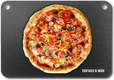 Immagine prodotto di Pizza in acciaio, piastra in acciaio per pizza da 20" x 14" x 3/8" per il forno, pietra per pizza Acciaio al carbonio pre-stagionata con conducibilità 20 volte superiore, robusta, teglia per pizza in acciaio inox per grill all'aperto, In