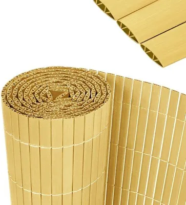 Productafbeelding van Bamboe-look PVC beschermingsmat van 200x600 cm voor balkon en tuin - wind- en UV-bestendig - met kabelbinders