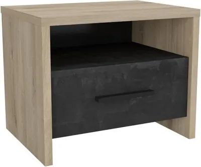 Imagen del producto de Mesita de noche, diseño Kronberg, madera de roble, 49,6 x 36,3 x 40,1 cm, 1 cajón, 1 compartimento abierto