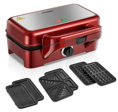 3-in-1 Sandwichmaker 1200 W, 5 Temperaturstufen, rot