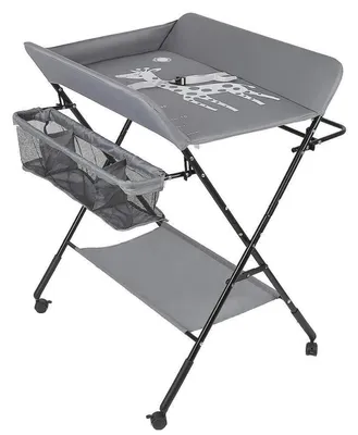 Produktbild von Wickeltisch 3-in-1 faltbar tragbar mit Aufbewahrungssystem und Rollen Grau 80x66x98cm