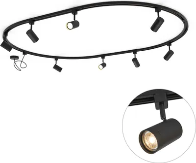 Produktbild von QAZQA - Modern Modernes Schienensystem I Spotlight I Deckenspot I Deckenstrahler I Strahler mit 8 schwarzen Spot I Spotlight I Deckenspot I Deckenstrahler I Strahler I Lampe I Leuchten, 1-phasig, oval