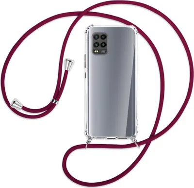 Produktbild von Handykette Backcover-Schutzhülle mit Band (Metall silberfarben) für Xiaomi Mi 10 Lite 5G (Zoom) - dunkelrot