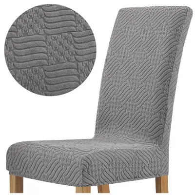 Produktbild von Dicker Jacquard-Stuhlbezug mit geprägtem Rautenmuster in Dunkelgrau – Strapazierfähig und formstabil