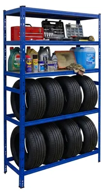 Immagine prodotto di Scaffale per pneumatici Relaxdays per 8 pneumatici, A x L x P 210 x 110 x 40 cm, 750 kg, acciaio, sistema a incastro, stoccaggio pneumatici in officina, blu