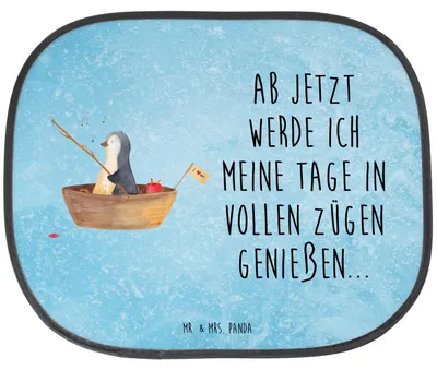 Produktbild von Mr. & Mrs. Panda autofenster sonnenschutz Pinguin Angelboot - Eisblau - Geschenk, Optimistisch, Boot, Scheidung, Auto Sonnenblende, Motivation, Angeln, Seitenscheibe