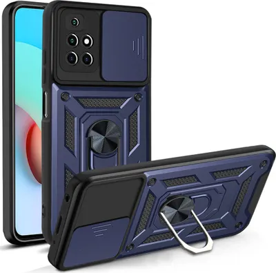 Produktbild von Redmi 10 Hülle mit 360° Drehbarer Magnetische Ring Ständer Halter Dia Kameraschutz TPU Bumper Silikon Schutzhülle für Xiaomi Redmi 10 Blau
