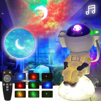 Immagine prodotto di Proiettore del cielo stellato dell'astronauta con l'altoparlante, proiettore della galassia dimmable il temporizzatore 360°adjustable, decorazione della luce notturna della luna stanza dei bambini dell'interno