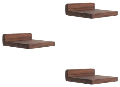 Image de Mini-étagère murale pour petits objets, petites étagères murales, 12,7 x 10 x 4 cm, étagères murales en bois, décoration de chambre (noyer, lot de 3)