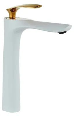 Immagine prodotto di Rubinetto da bagno bianco, miscelatore per lavabo da appoggio, ottone, design moderno, monoblocco, finitura oro cromato