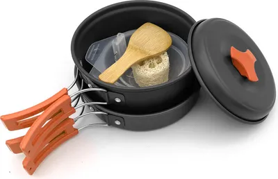 Image de 8 PCS Camping Batterie de cuisine Kit de mesure Equipement de camping Cuisinières anti-adhésives Légères empilables, Orange