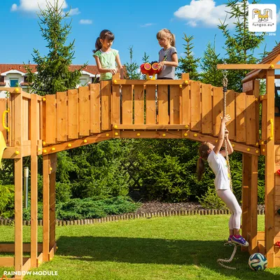 Produktbild von Fungoo Spielturm Anbauteil Modul Rainbow: Brücke aus Fichtenholz mit Fernglas für Gartenspielhaus Fungoo, LxBxH: 266 x 80 x 235 cm; 03315