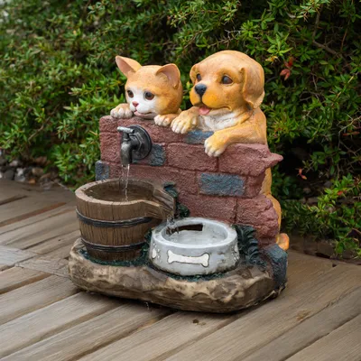 Produktbild von esotec Solarbrunnen Hund Welpe & Katze Bruno und Maya Komplettset outdoor 101334