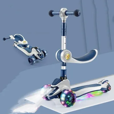 Produktbild von 3 in 1 Kinderroller mit Sitz,Tretroller mit LED Rädern,Kinder Scooter für Kinder 1-10 Jahren Blau