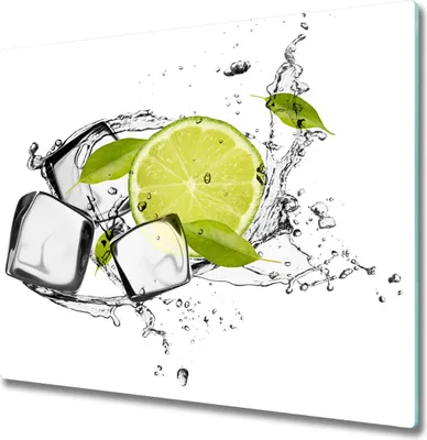 Produktbild von Glas Herdabdeckplatte 60x52 cm Spritzschutz Glasabdeckplatte Schneidebrett Limette Eis