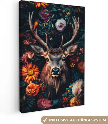 Obrázek produktu pro Obrazy na plátně 60x90 cm - Zvířata, Květiny - Jelen - Příroda, Obrazy Obývací pokoj Moderní, Nástěnná dekorace