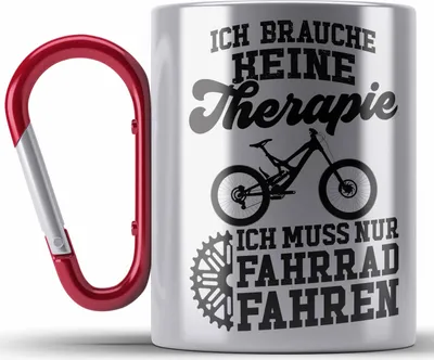 Produktbild von Trendation - Fahrrad Radfahrer Geschenk Rennrad Bike Geschenkideen Edelstahl Tasse Karabiner Fahrradfahrer Karabiner Edelstahl Tasse Karabiner Edelstahl Therapie (Rot)