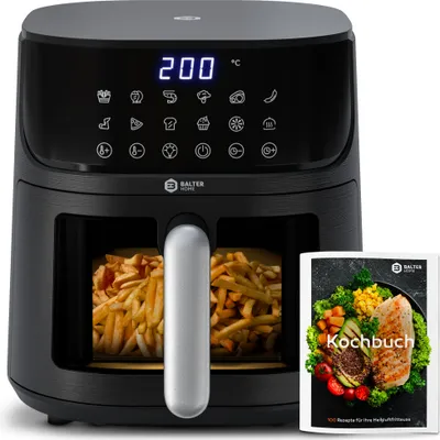 Produktbild von Balter Heißluftfritteuse Airfryer, 5,5 L, Friteuse Heissluftfritteuse XXL mit Sichtfenster, 12 Programme, all-in-1 Air Fryer, inkl. 100 Rezepte, HL-551T