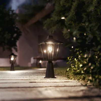 Image de Philips Lampadaires / chemins lumineux Kinno, 25 W, E27, sans ampoule, Borne d'extérieur, Noir, Métal, IP44, Jardin, Terrasse, I