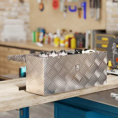 Produktbild von Werkzeugkiste aus Aluminium mit Schlüsselschloss, Gerätekasten Transportkoffer, Silber | 50 x 15,5 x 20,5 cm | 2 kg