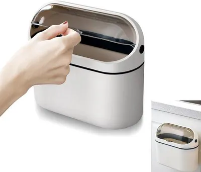 Immagine prodotto di Mini cestino da tavolo con coperchio, 2 l, supporto a muro, bianco (20,5 x 10,2 x 19 cm)