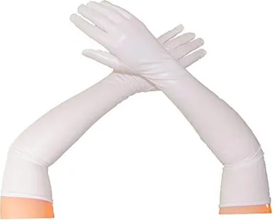 Produktbild von Krautwear® Damen Lange Glänzende Wet Look Leder-Optik Handschuhe Abendhandschuhe ca. 53 cm lang (weiss)