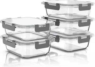 Produktbild von Arendo Frischhaltedosen, Lunchbox, Vorratsdosen 5er Set, rechteckig 1040 ml, stapelbar, Glas, Meal Prep, Ofen-, Gefrier- & spülmaschinengeeignet