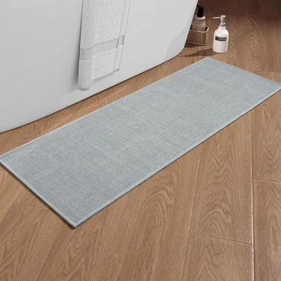 Image de Tapis de bain 43 x 120 cm, tapis de bain antidérapant avec dos en caoutchouc, antidérapant, lavable, gris clair