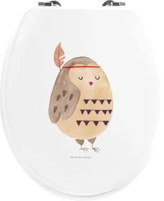 Produktbild von Mr. & Mrs. Panda WC Sitz Eule Federschmuck - Weiß - Geschenk, holz, klo deckel, Toilettendeckel, WC-Sitz, Waldtiere, Entspannt, Abenteuer, Owl