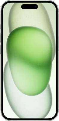 A smartphone with a green abstract wallpaper.