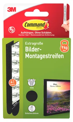 Produktbild von Command™ Bilder-Montage-Strips, Schwarz, XL, 4 Paare, Selbstklebend ohne Bohren