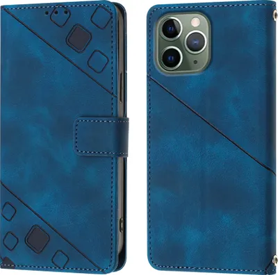 Produktbild von Hülle für iPhone 11 Pro Max Prägung Flip Leder Brieftasche Schutzhülle mit Ständer Blau