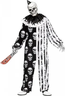Produktbild von Skelett Horror Clown Kostüm mit Maske & Kragen Größe: Einheitsgröße (M/L)