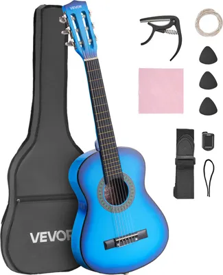 Immagine prodotto di VEVOR chitarra classica, 780 mm, set iniziale di chitarra classica in legno per principianti, con corde in nylon, borsa da concerto, tracolla, accordatore, corde aggiuntive, plettri, capotasto, legno di tiglio, per principianti, blu