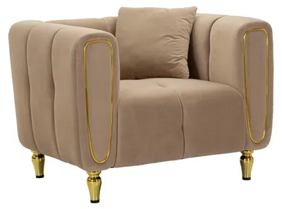 Image de Fauteuil en métal doré et velours taupe avec coussin cm 97x81x72