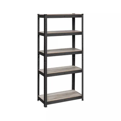 Productafbeelding van And OutdoorMatch Standaardrek Brennan - Boekenrek - Opslagrek - 5 planken - 150 x 75 x 30 cm - verstelbare planken - industriële stijl - zwart, vintage bruin
